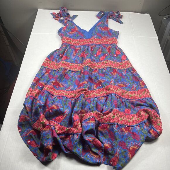 House of Harlow 1960 Midi Dress Floral Tiered V-Neck Tropical Boho Side Zip M - Picture 8 of 9